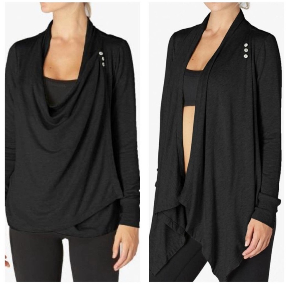 Beyond Yoga Black Draped Cardigan Sweater